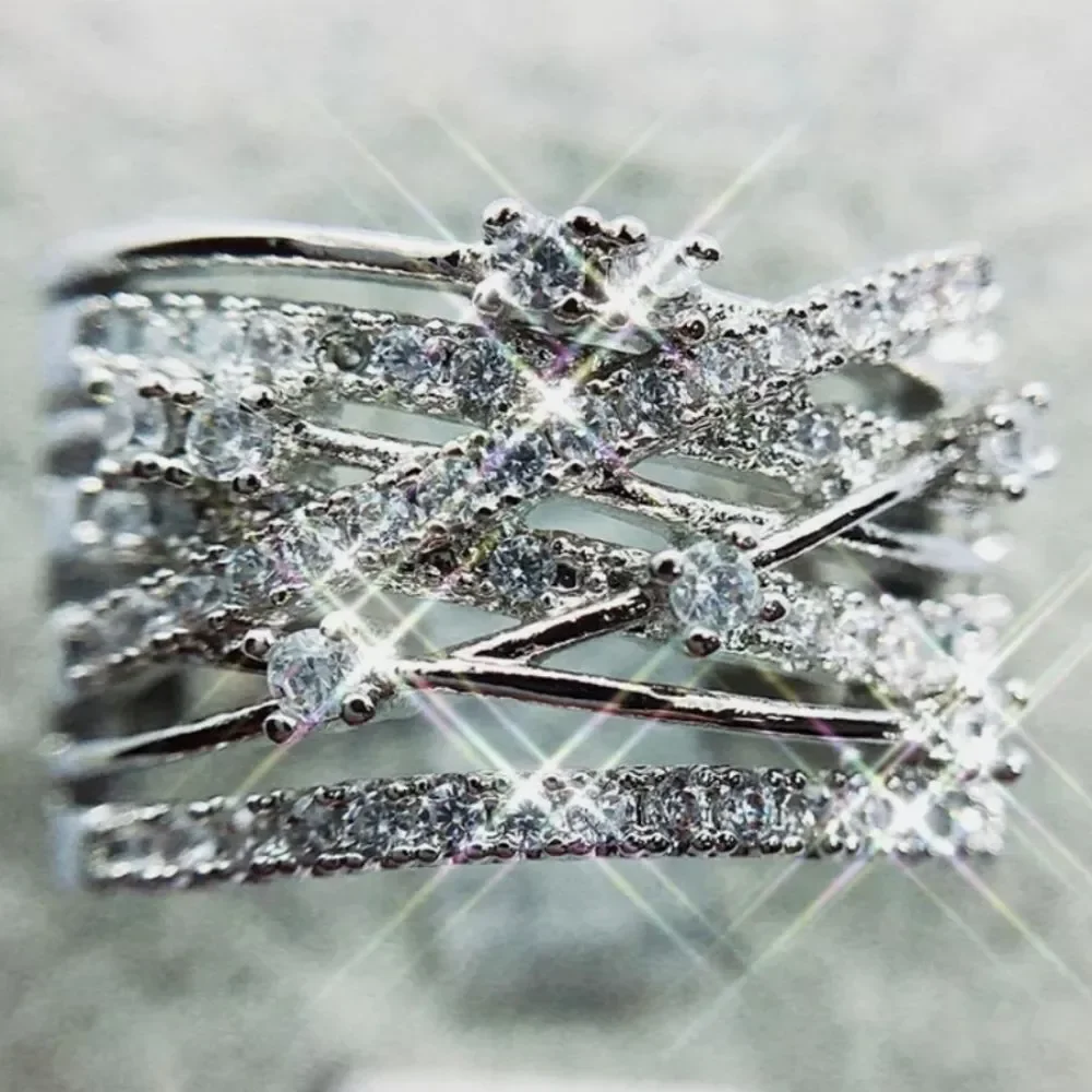Clear White Sapphire Cocktail Ring on 925 Sterling Silver